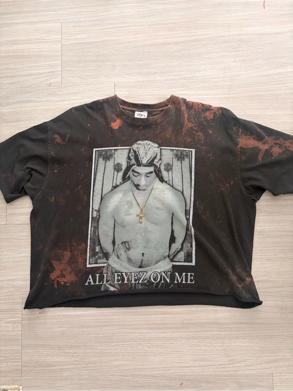 All Eyez On Me Graphic Tee - Black with Rust Bleach